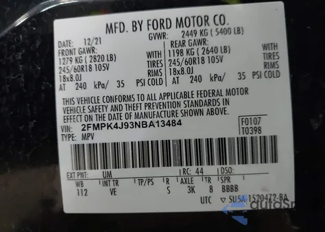 2022 Ford Edge Sel from USA, damaged, VIN 2FMPK4J93NBA13484